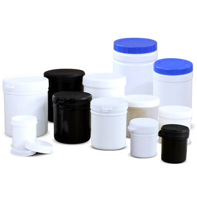 주문 재료 흰색과 검은색 HDPE 플라스틱 저장 용기 내부 덮개와 넓은 입의 병 온라인 제조