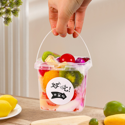 주문 500ml 아이스크림 과일 구출 컨테이너를 위한 플라스틱 버킷 녹색 뚜?? 과 핸들 온라인 제조