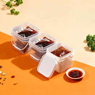 주문 소스 포장 버킷 버킷 향신료 컨테이너를위한 프리미엄 맑은 사각형 플라스틱 버킷 온라인 제조