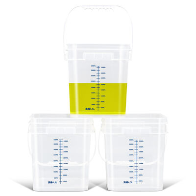 주문 도매 4L 10L 16L 투명 PP 눈금 양동이 친환경 두꺼운 빈 플라스틱 사각 양동이 화학 액체용 눈금선 포함 온라인 제조